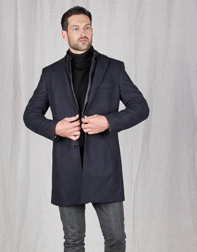 Compton Navy Herringbone Overcoat