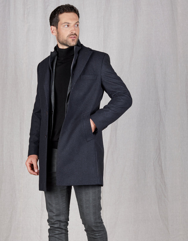 Compton Navy Herringbone Overcoat