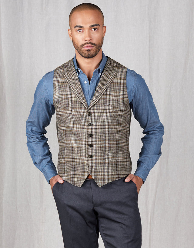 Shelby Beige & Brown Check Waistcoat