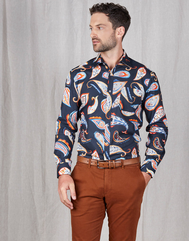 Sinatra Navy & Orange Paisley Shirt