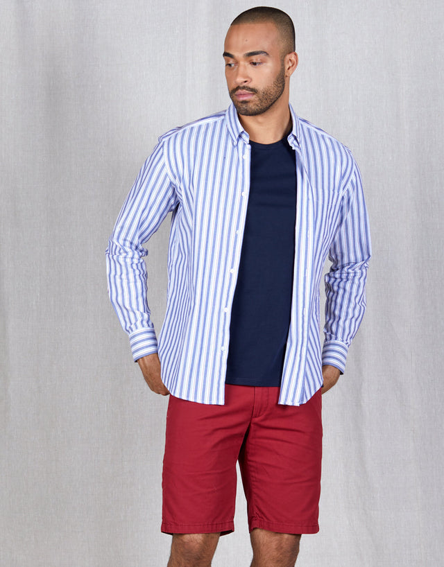 Washed Ohope Blue & Red Stripe Shirt