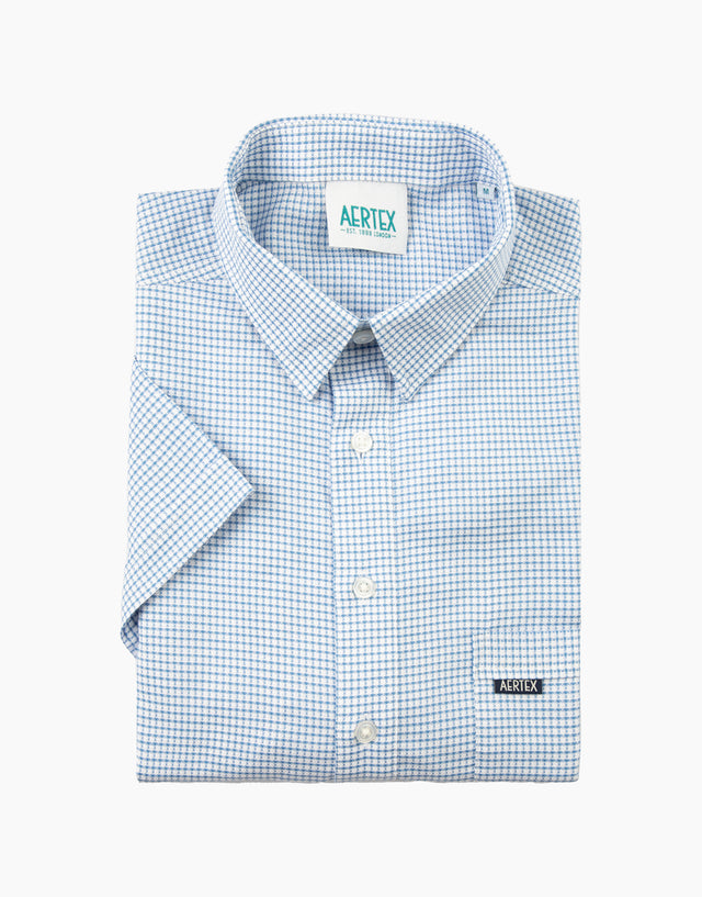 Aertex Taunton Blue Micro Check Short Sleeve Polo