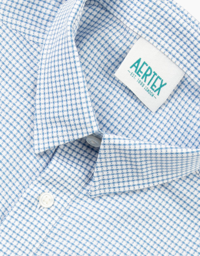 Aertex Taunton Blue Micro Check Short Sleeve Polo