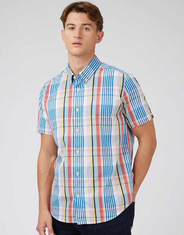 Ben Sherman Multi Colour Check Lilac Short Sleeve Shirt