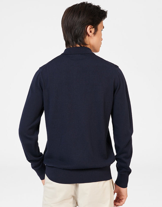 Ben Sherman Navy Block Stripe Merino Polo