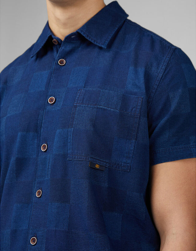 Ben Sherman Indigo Check Dark Navy Short Sleeve Shirt