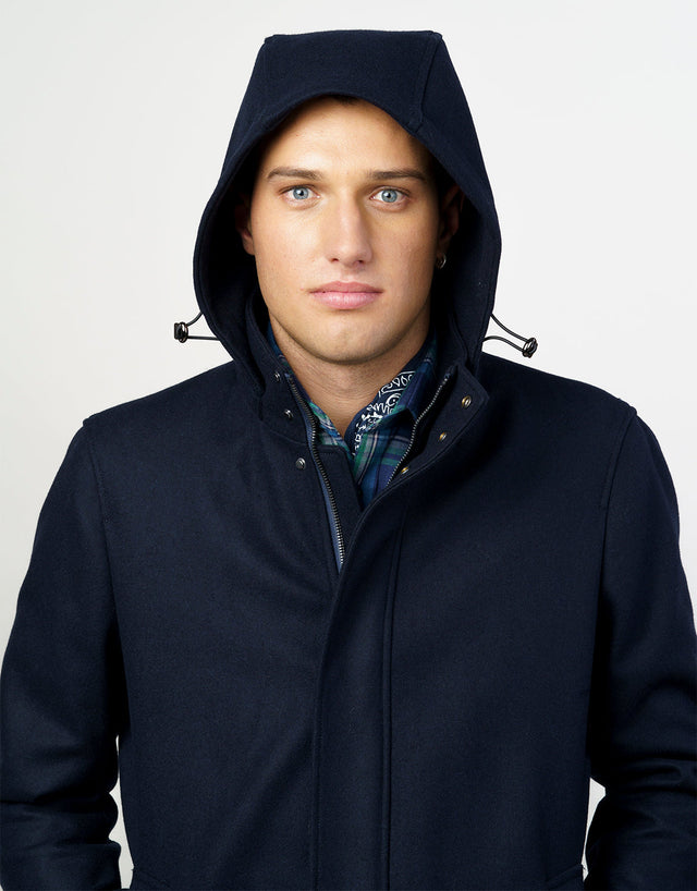 Aro Navy Hooded Parka Coat