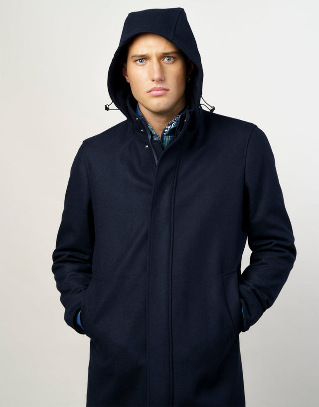 Aro Navy Hooded Parka Coat