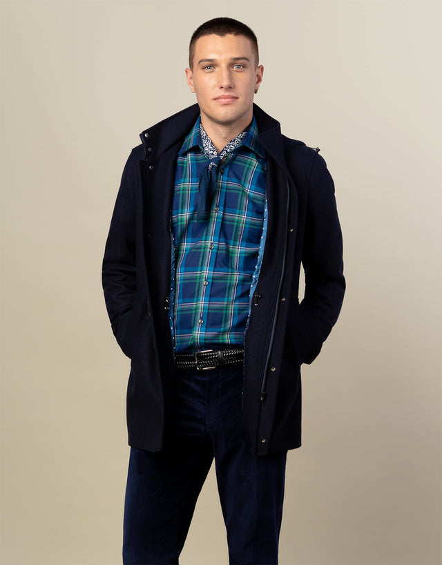 Aro Navy Hooded Parka Coat