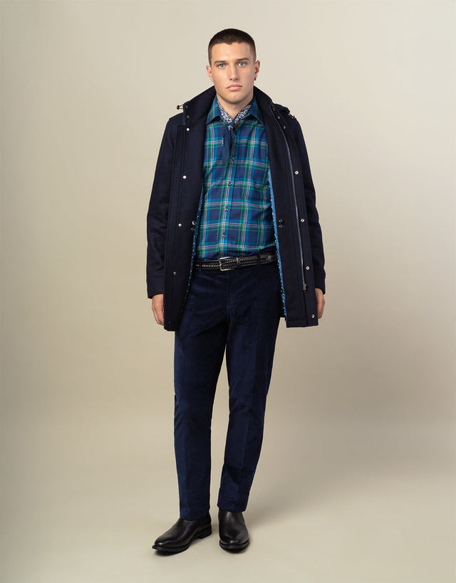 Aro Navy Hooded Parka Coat