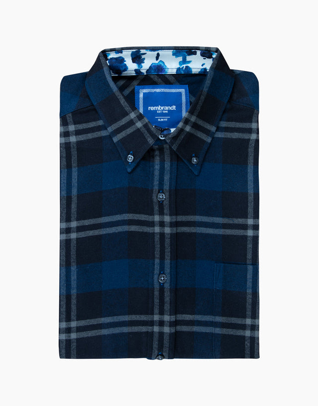 Ohope Blue & Black Check Flannel Shirt
