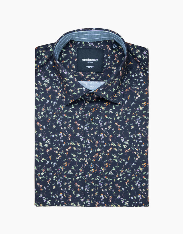 Barbican Black MicroFloral Print Shirt