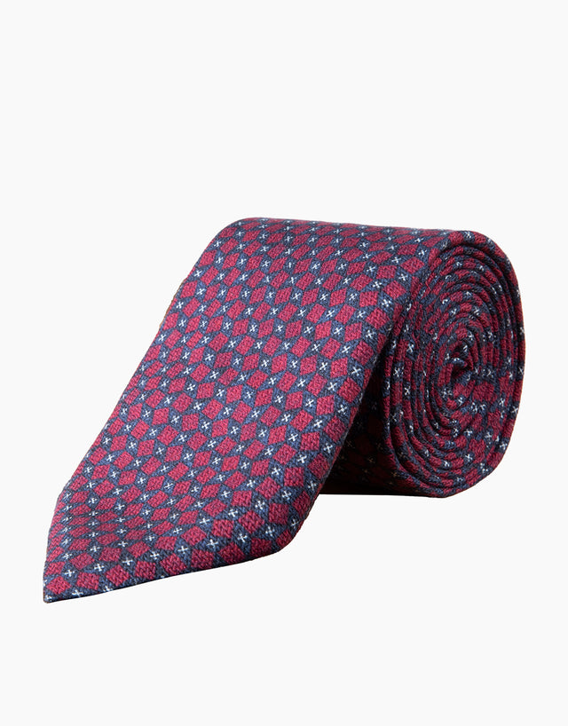 Red & Navy Diamond Geometric Silk Tie