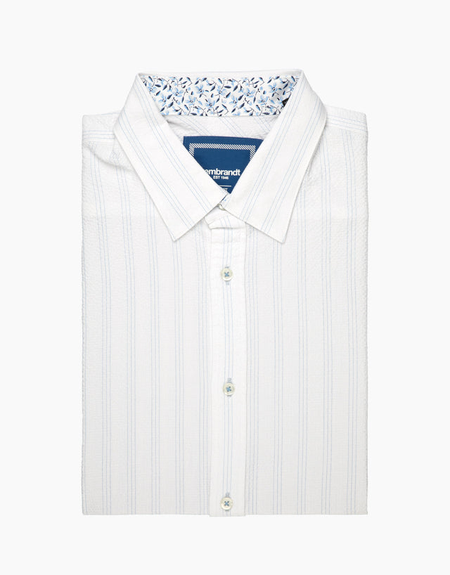 Waihi White Stripe Seersucker Short Sleeve Shirt