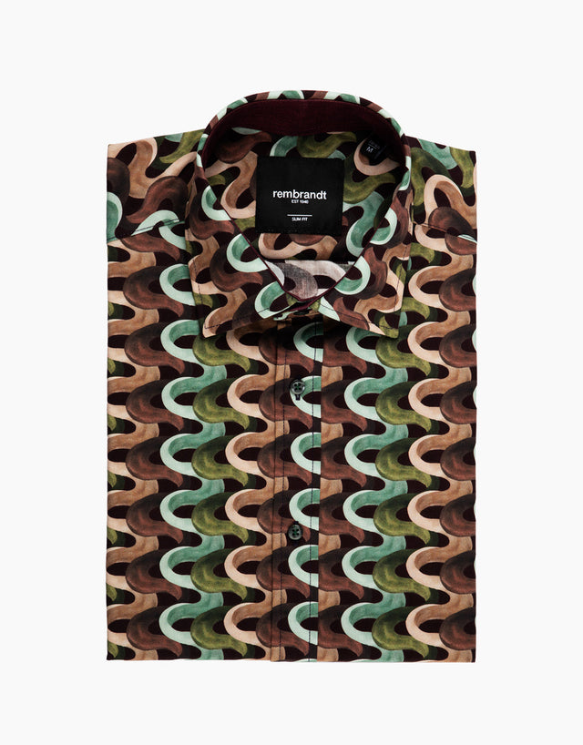 London Maroon Abstract Wavy Print Shirt