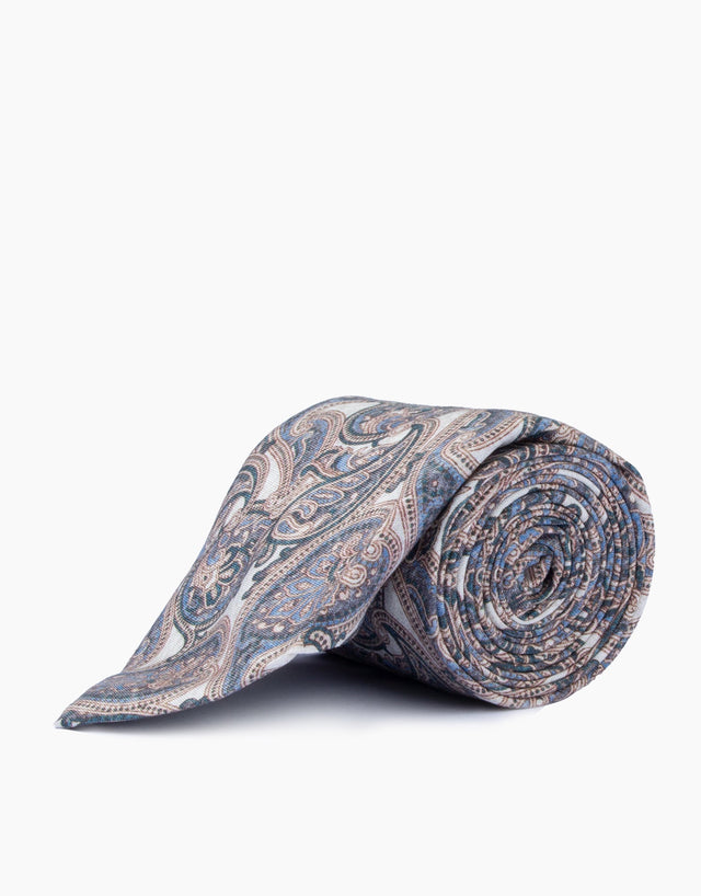 White Green & Blue Paisley Silk Tie