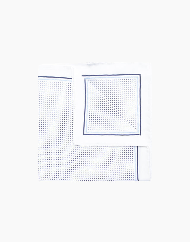 White and Navy Dot Silk Pocket Square