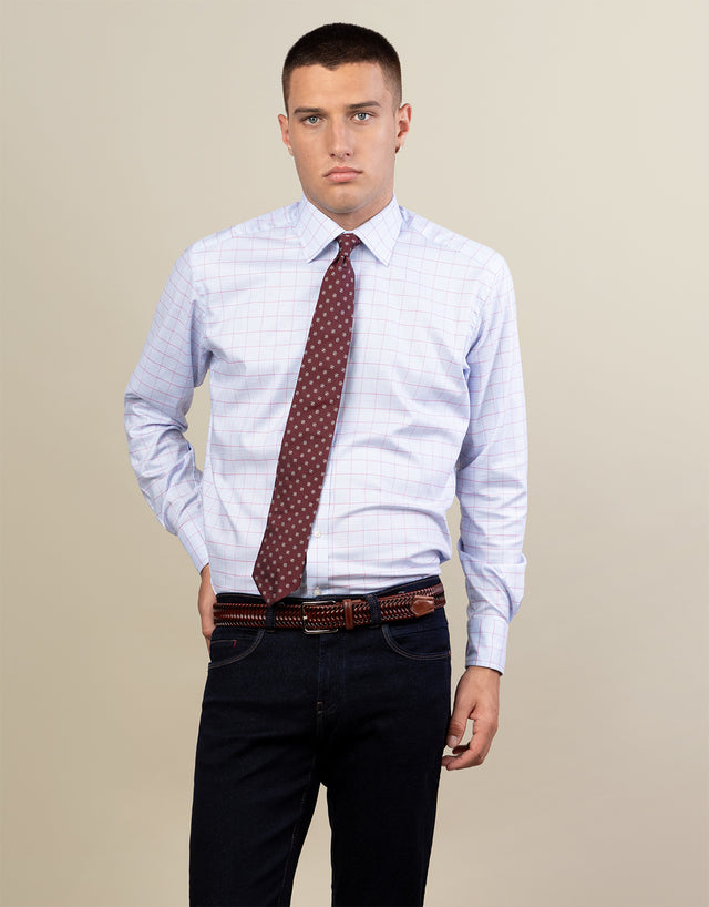 London Blue & Red Windowpane Check Shirt
