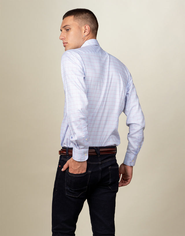 London Blue & Red Windowpane Check Shirt
