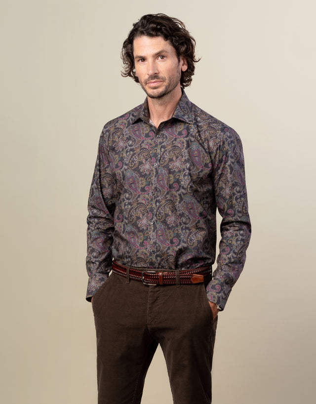 London Purple Paisley Print Shirt