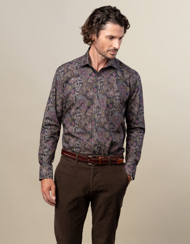 London Purple Paisley Print Shirt