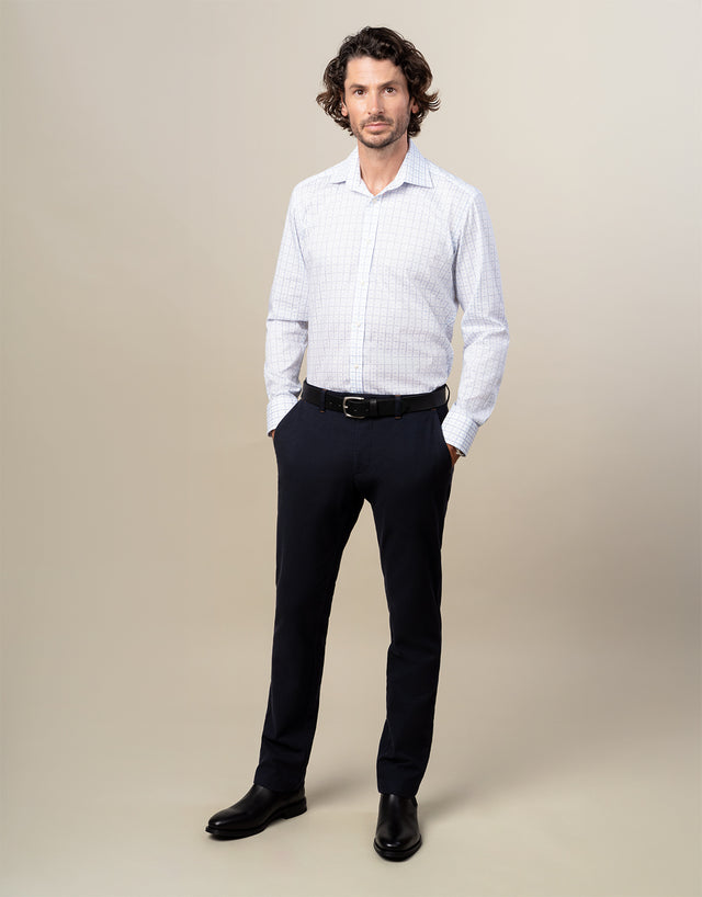 York White & Blue Check Non-Iron Shirt