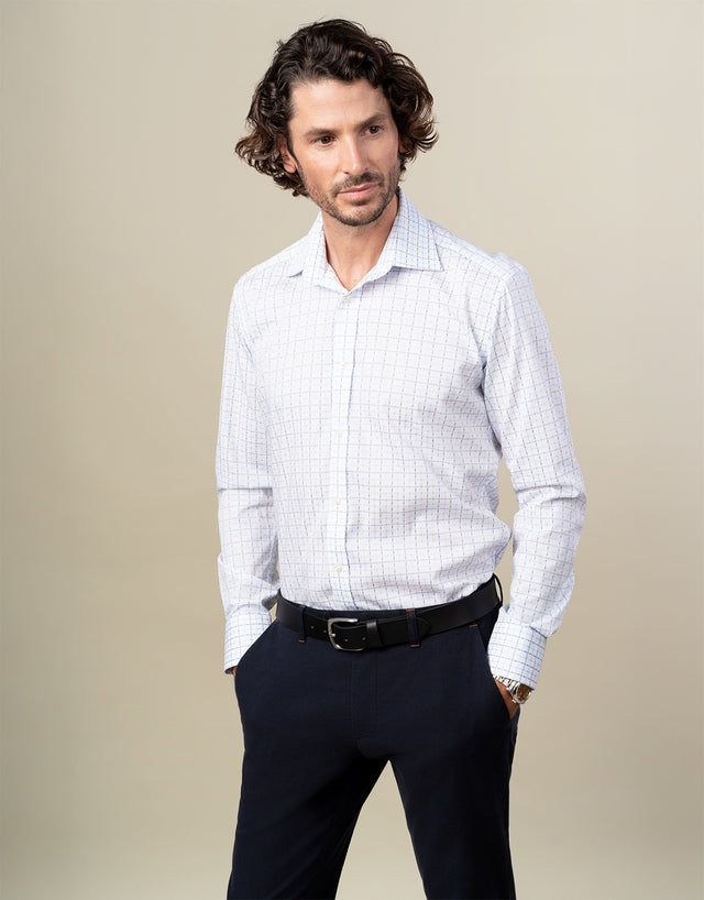 York White & Blue Check Non-Iron Shirt