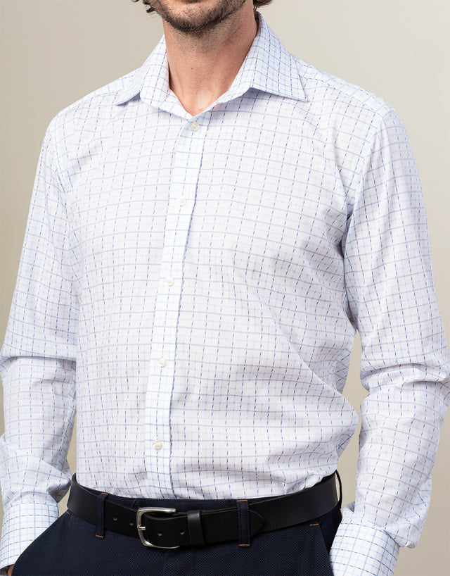 York White & Blue Check Non-Iron Shirt