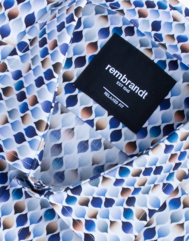 Sinatra White Blue & Beige Geo Print Shirt
