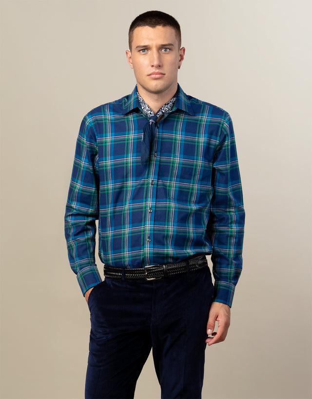 Sinatra Blue & Green Plaid Flannel Shirt