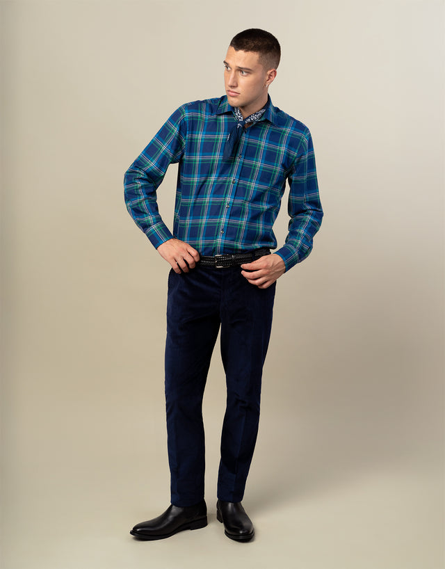 Sinatra Blue & Green Plaid Flannel Shirt