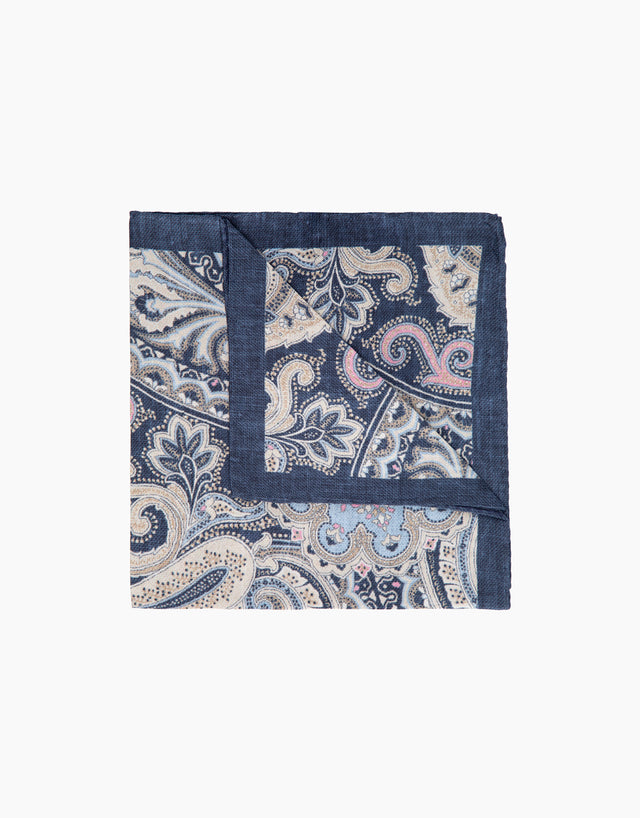 Beige, Pink & Blue Paisley Silk Pocket Square