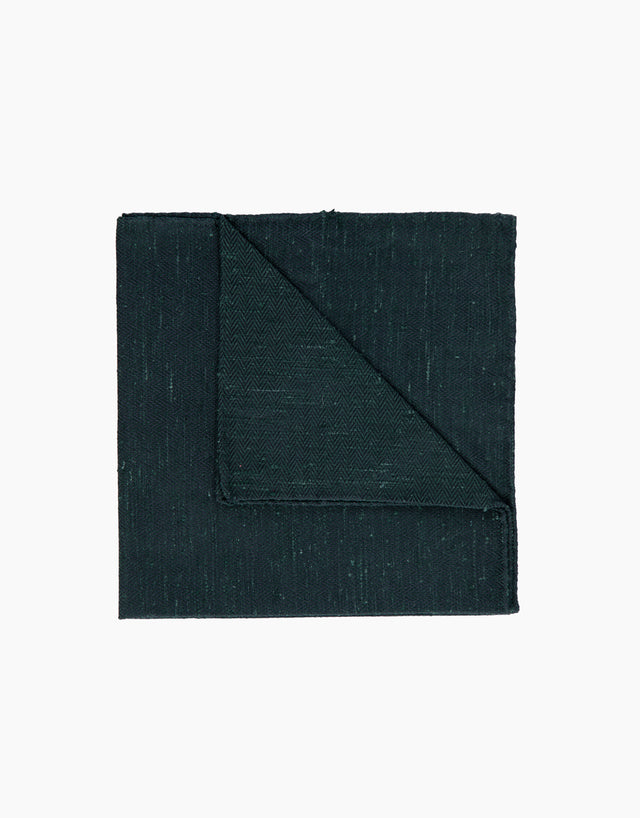 Dark Green Herringbone Silk Pocket Square