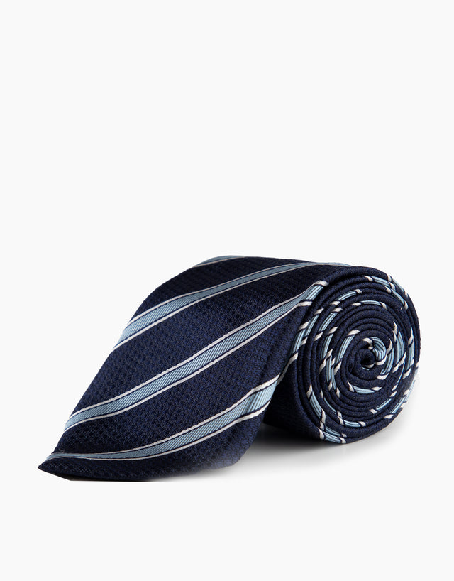 Navy & Sky Blue Stripe Silk Tie