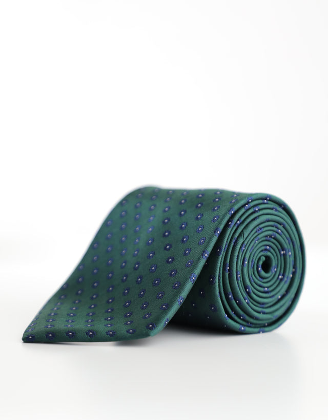 Green & Navy Floral Geometric Silk Tie