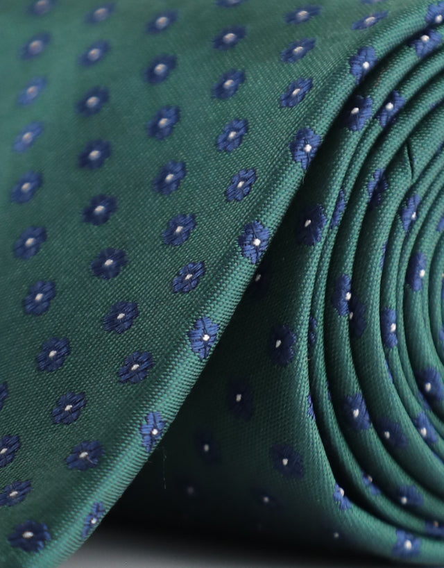 Green & Navy Floral Geometric Silk Tie