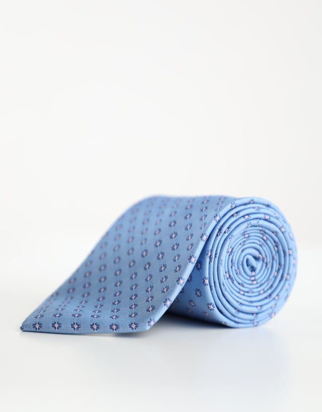 Light Blue & Pink Floral Geometric Silk Tie