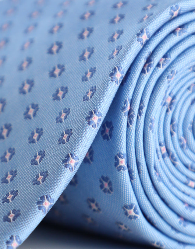 Light Blue & Pink Floral Geometric Silk Tie