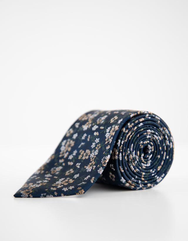 Blue Beige & Green Floral Silk Tie