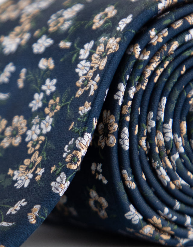 Blue Beige & Green Floral Silk Tie
