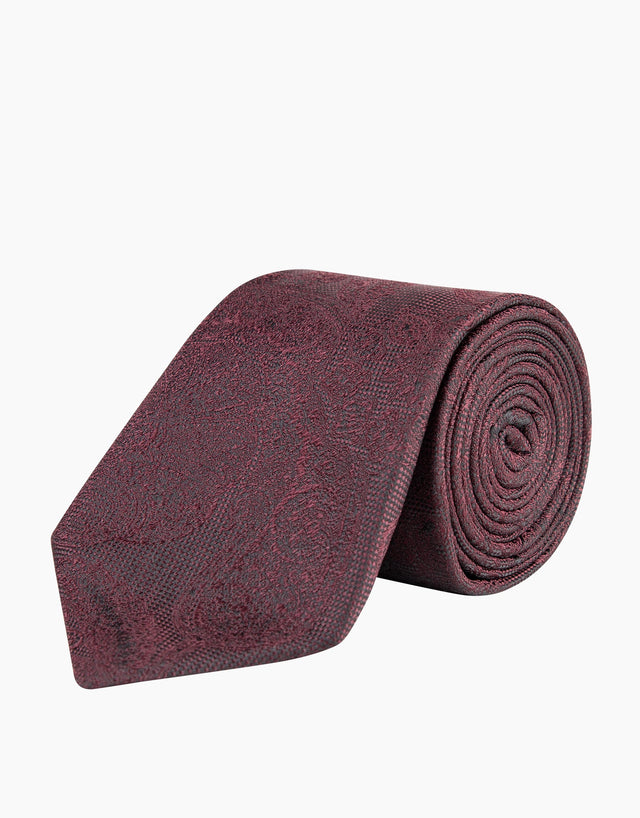 Maroon Large Paisley Jacquard Silk Tie