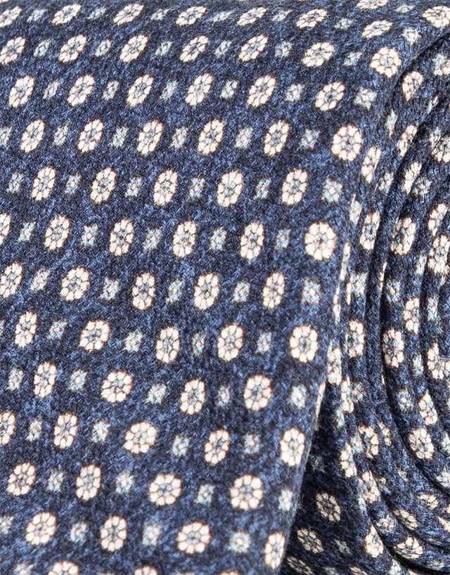 Blue & White Geometric Silk Tie