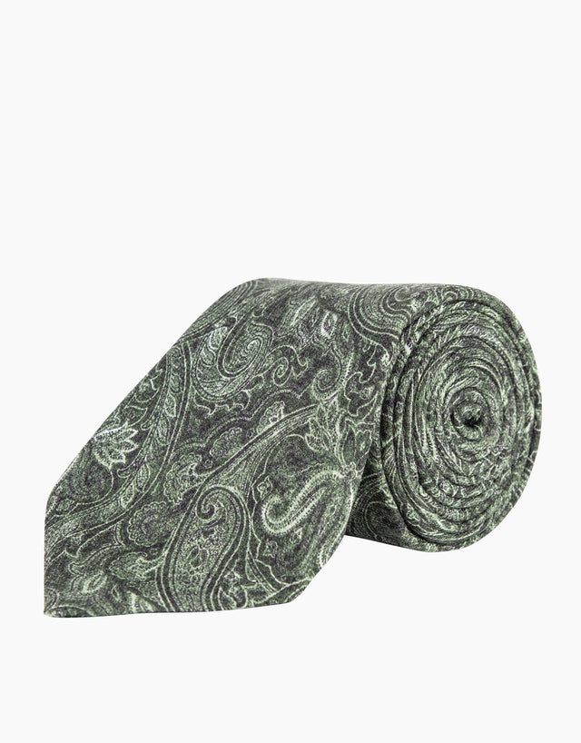 Sage Green Paisley Print Silk Tie