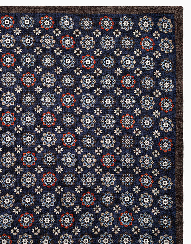 Indigo & Brown Floral Geometric Reversible Pocket Square