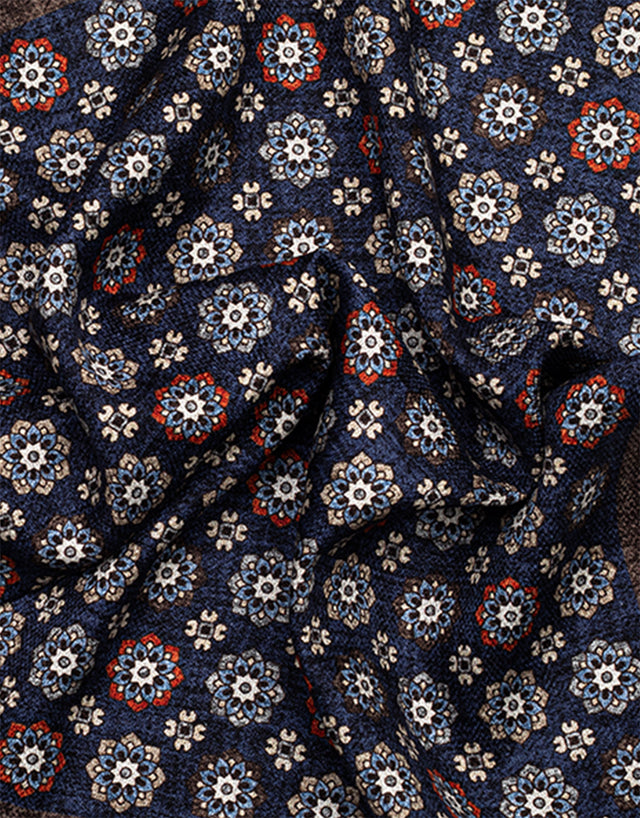 Indigo & Brown Floral Geometric Reversible Pocket Square