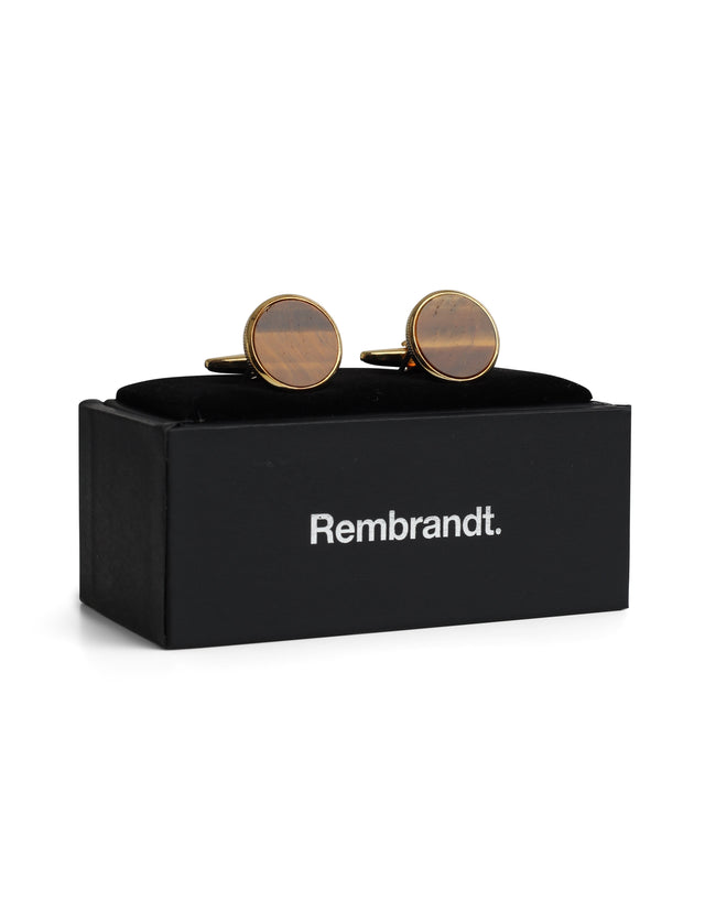 Round Gold with Tiger Eye Cufflink