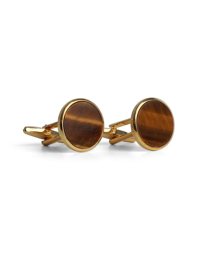 Round Gold with Tiger Eye Cufflink