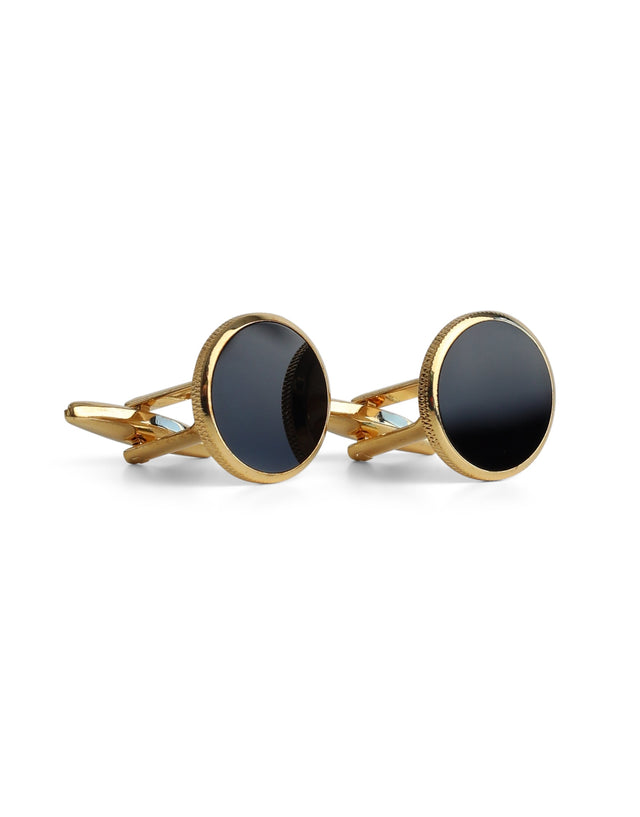 Round Gold with Onyx Cufflink