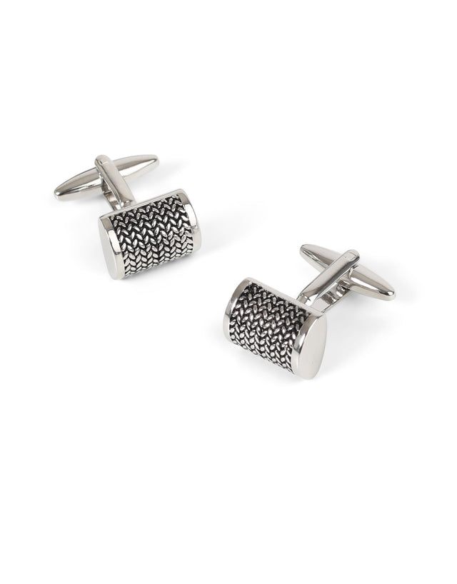 Black & Sliver Herringbone Texture Cufflink