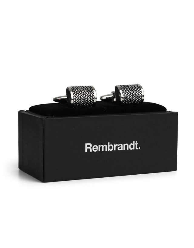 Black & Sliver Herringbone Texture Cufflink
